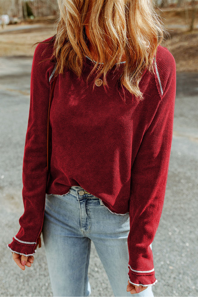 Round Neck Long Sleeve Sweater - Scarlet Avenue