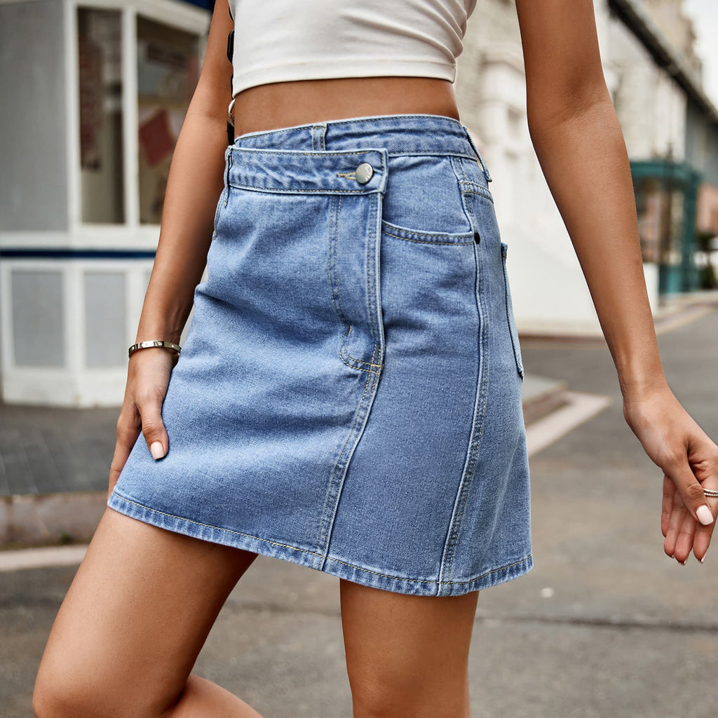 Asymmetrical Denim Mini Skirt - Scarlet Avenue