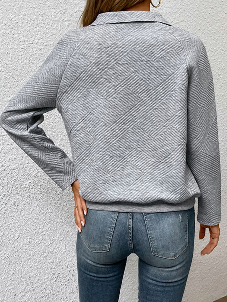 Raglan Sleeve Collared Neck Sweatshirt with Pocket - Scarlet Avenue