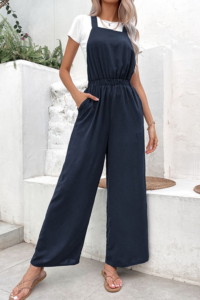 Elastic Waist Overalls with Pockets - Scarlet Avenue