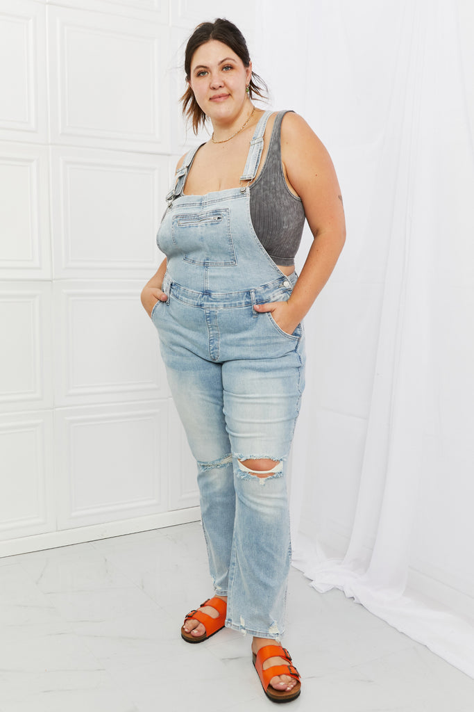 Judy Blue Melina Full Size Distressed Straight Leg Overalls - Scarlet Avenue