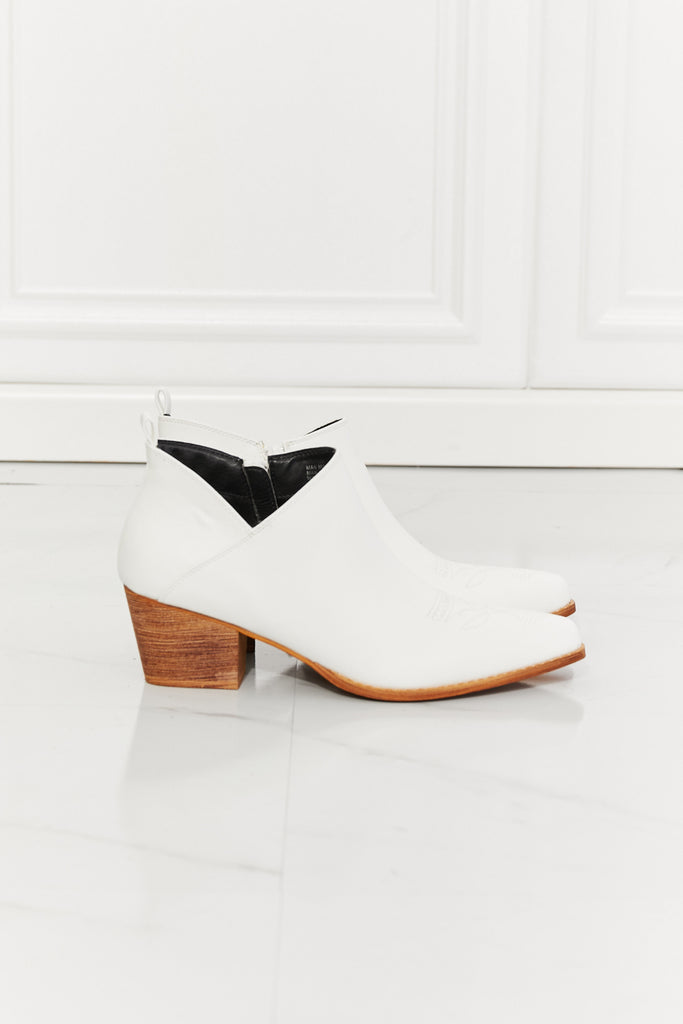 MMShoes Trust Yourself Embroidered Crossover Cowboy Bootie in White - Scarlet Avenue