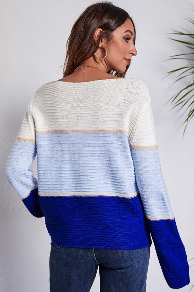 Color Block Horizontal Ribbing Sweater - Scarlet Avenue