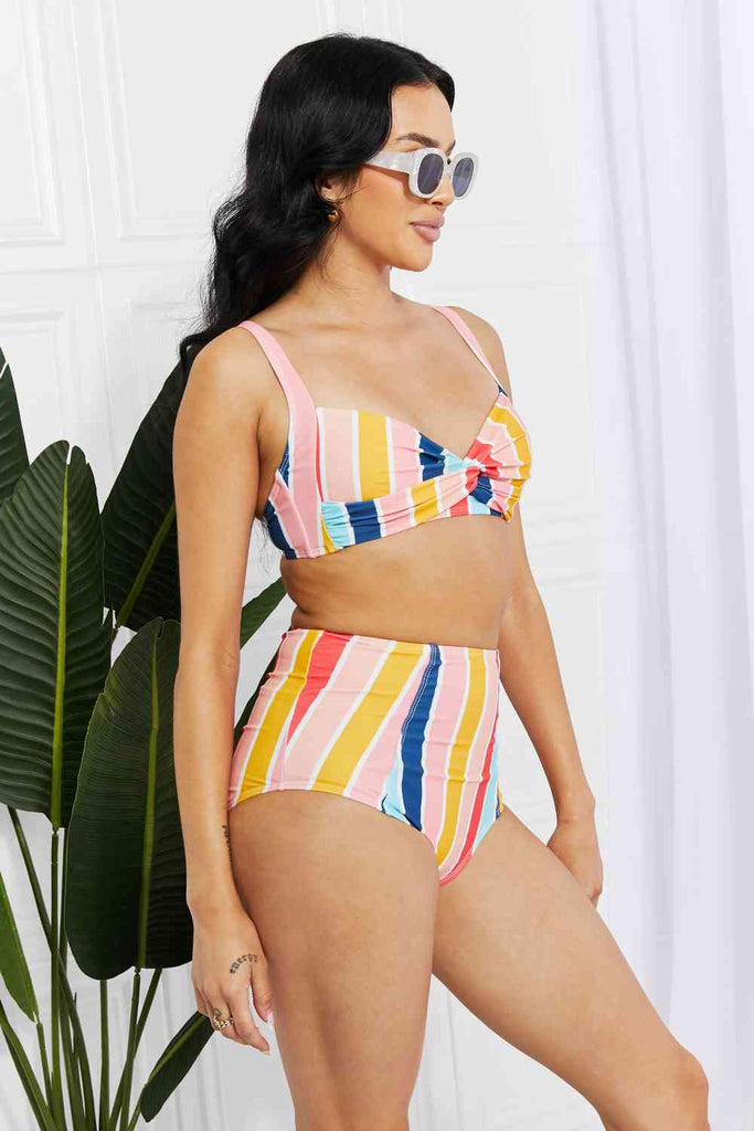Marina West Swim Take A Dip Twist High-Rise Bikini in Stripe - Scarlet Avenue