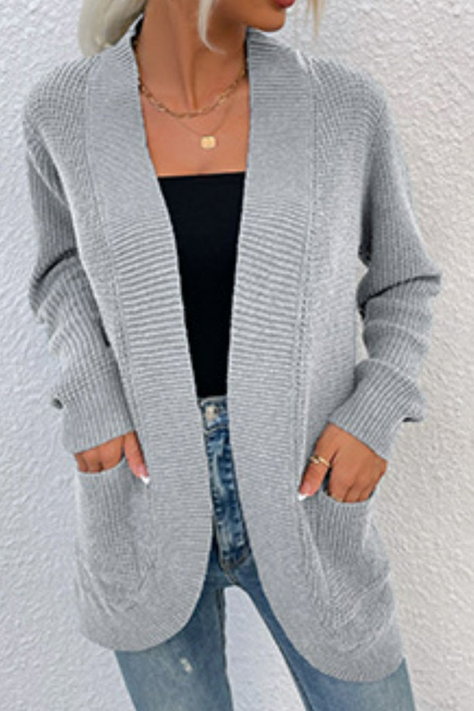 Open Front Rib-Knit Cardigan with Pockets - Scarlet Avenue
