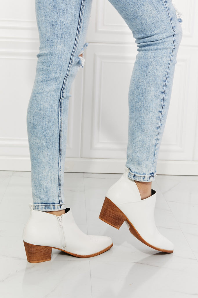 MMShoes Trust Yourself Embroidered Crossover Cowboy Bootie in White - Scarlet Avenue