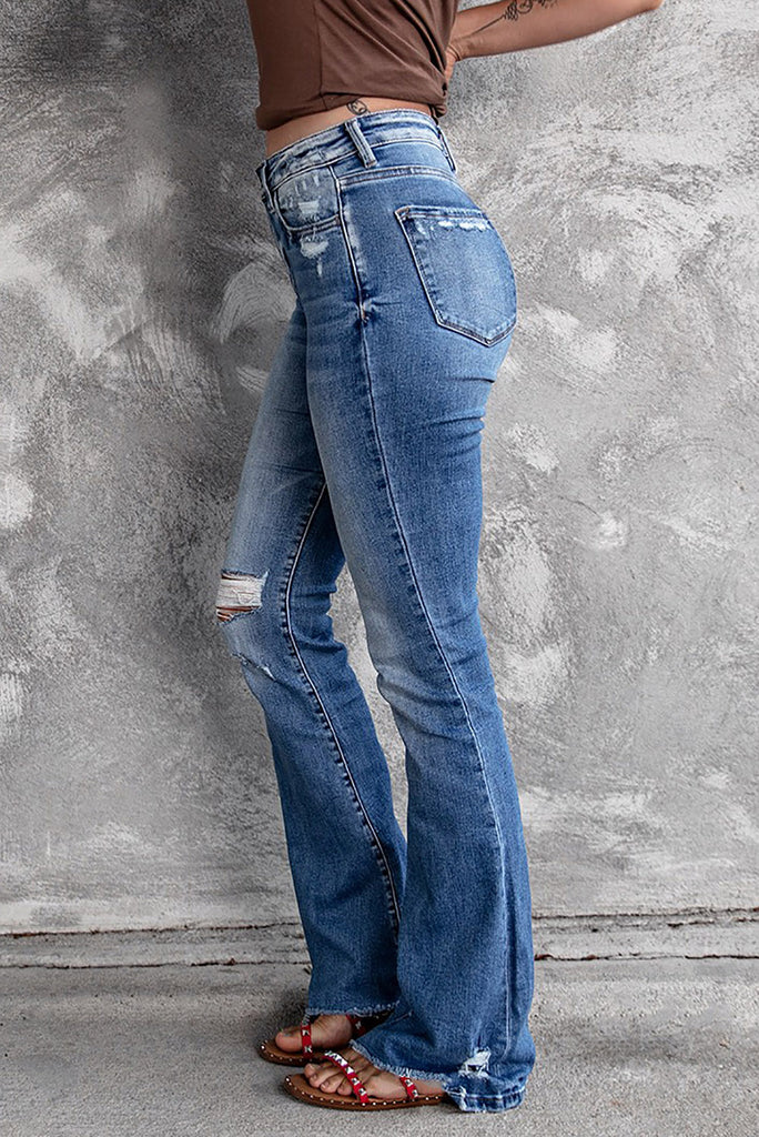 Distressed Flared Jeans with Pockets - Scarlet Avenue