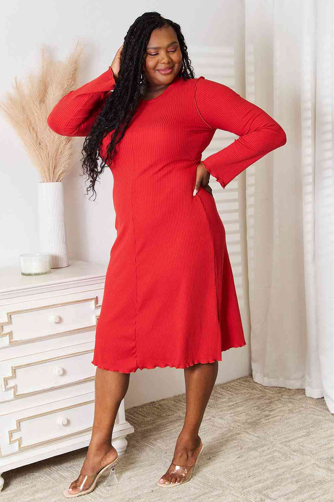 Culture Code Full Size Round Neck Long Sleeve Dress - Scarlet Avenue