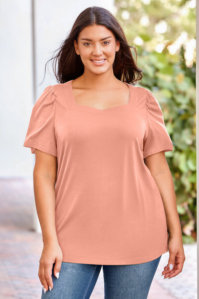 Plus Size Square Neck Puff Sleeve Tee - Scarlet Avenue