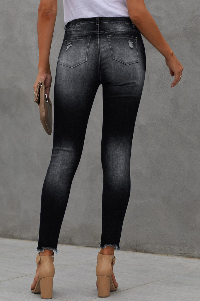 Button Fly Hem Detail Ankle-Length Skinny Jeans - Scarlet Avenue