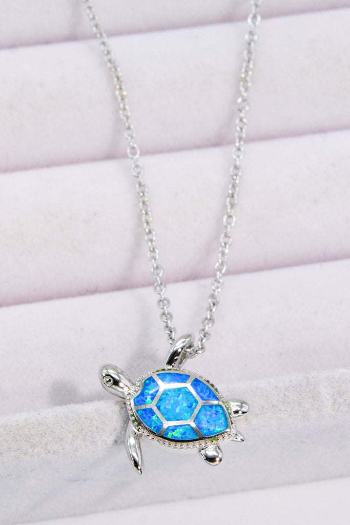 Opal Turtle Pendant Chain-Link Necklace - Scarlet Avenue