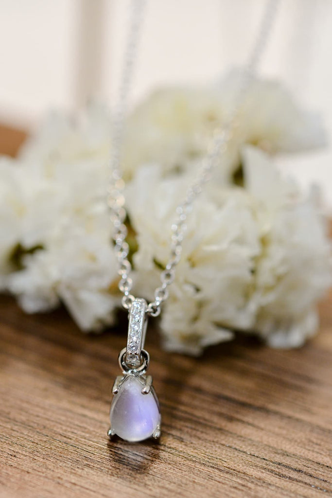 High Quality Natural Moonstone Teardrop Pendant 925 Sterling Silver Necklace - Scarlet Avenue