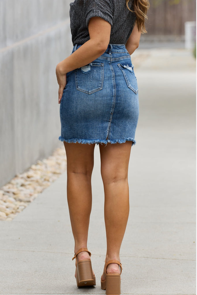RISEN Amelia Full Size Denim Mini Skirt - Scarlet Avenue