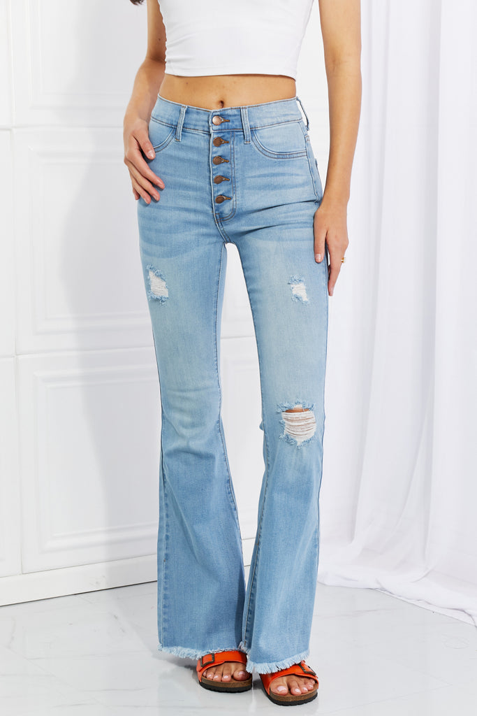 Jess Button Flare Jeans - Scarlet Avenue