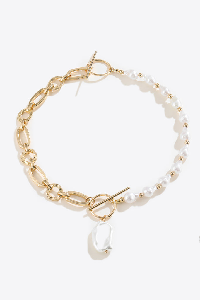 Half Pearl Half Chain Toggle Clasp Necklace - Scarlet Avenue