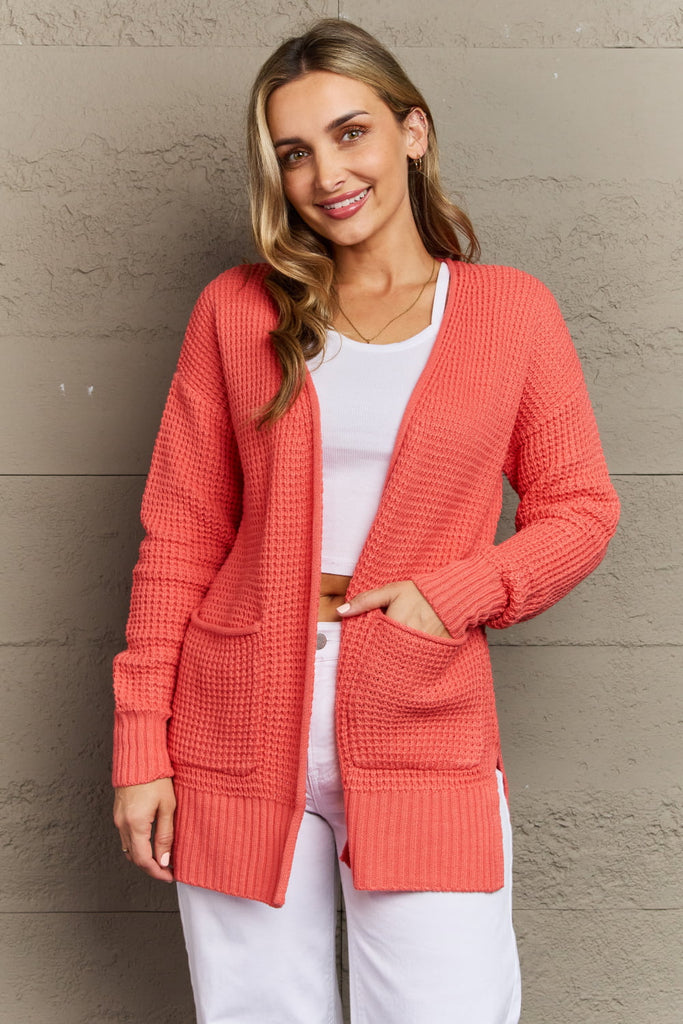 Zenana Bright & Cozy Full Size Waffle Knit Cardigan - Scarlet Avenue
