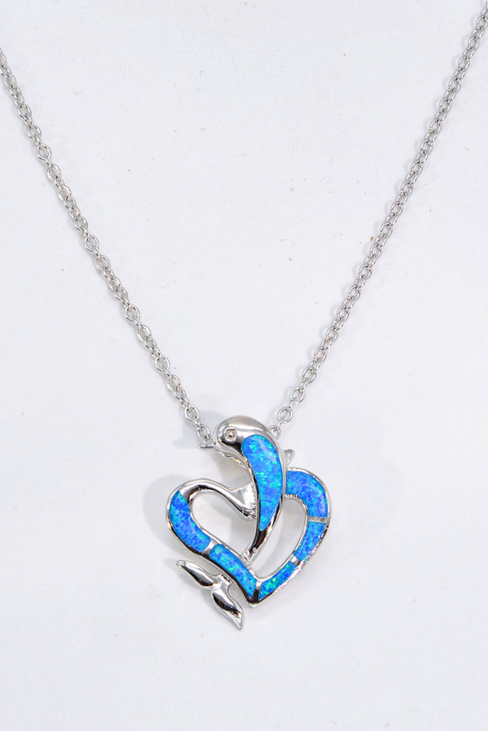 Opal Dolphin Heart Chain-Link Necklace - Scarlet Avenue