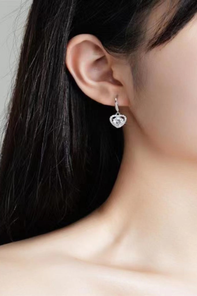 2 Carat Moissanite Platinum-Plated Heart Drop Earrings - Scarlet Avenue