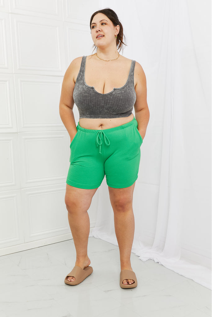 Blumin Apparel Too Good Full Size Ribbed Shorts in Green - Scarlet Avenue