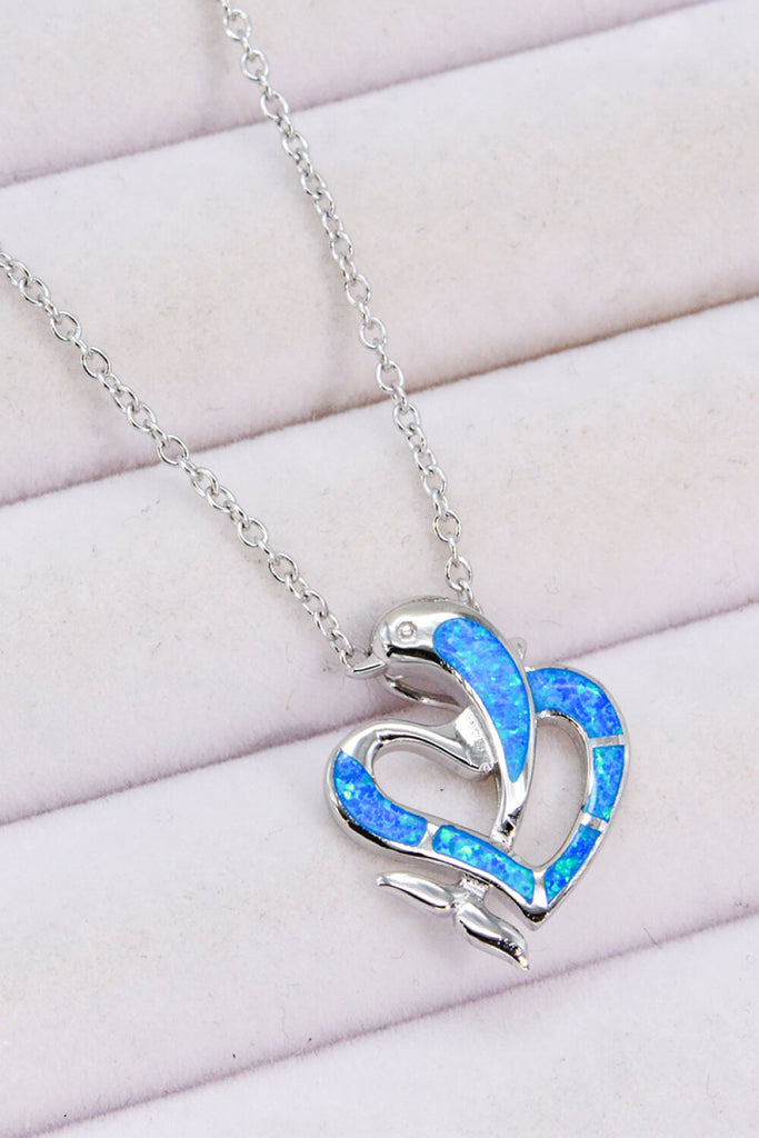 Opal Dolphin Heart Chain-Link Necklace - Scarlet Avenue