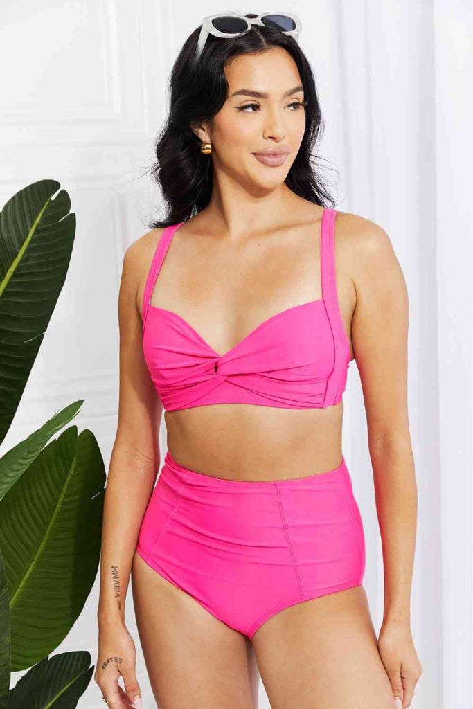 Marina West Swim Take A Dip Twist High-Rise Bikini in Pink - Scarlet Avenue