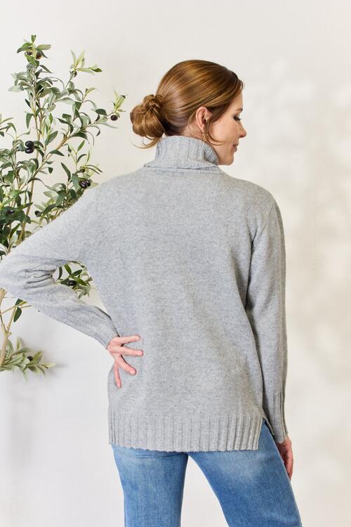 Heimish Full Size Turtleneck Long Sleeve Slit Sweater - Scarlet Avenue