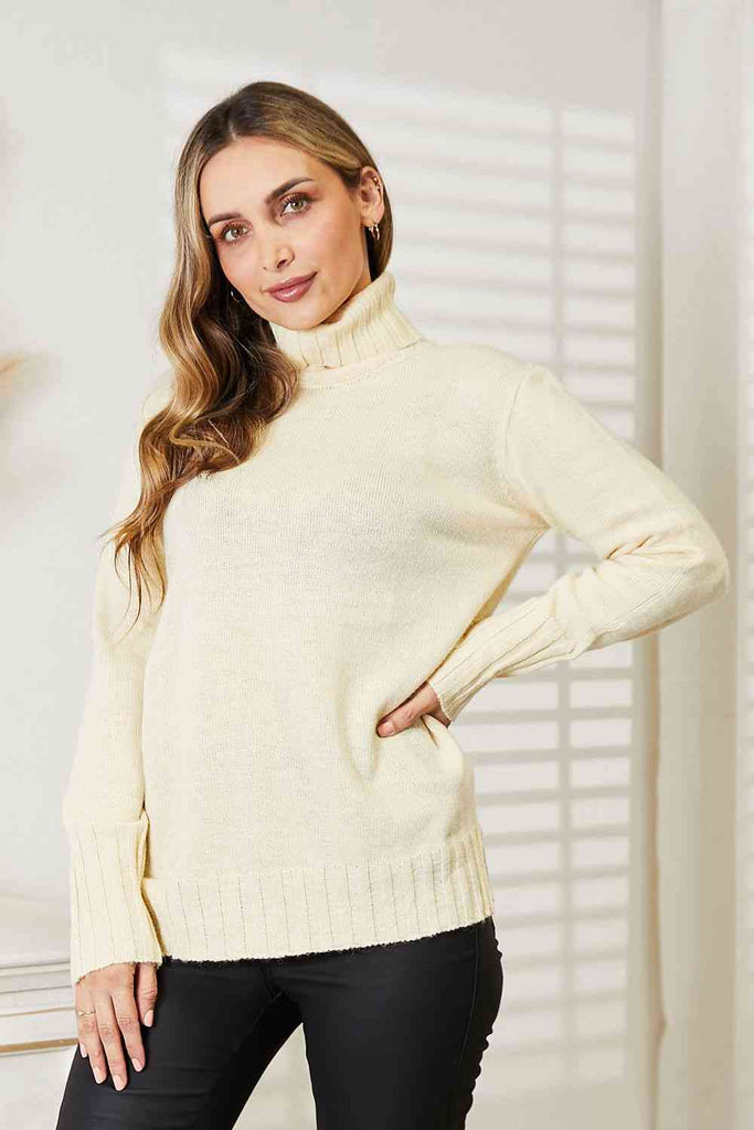 Heimish Full Size Long Sleeve Turtleneck Sweater with Side Slit - Scarlet Avenue