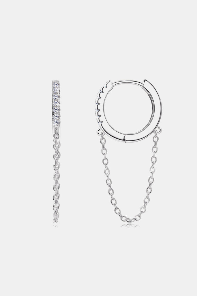 Moissanite 925 Sterling Silver Huggie Earrings with Chain - Scarlet Avenue
