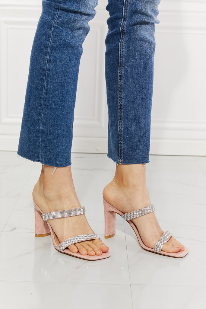 MMShoes Leave A Little Sparkle Rhinestone Block Heel Sandal in Pink - Scarlet Avenue