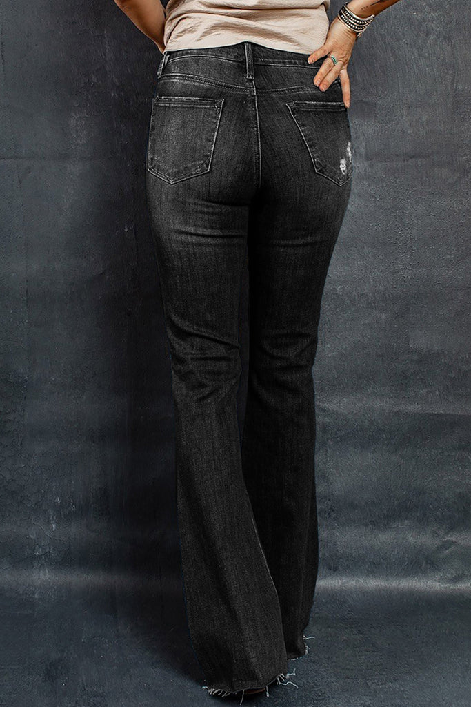Distressed Raw Hem Flare Jeans - Scarlet Avenue