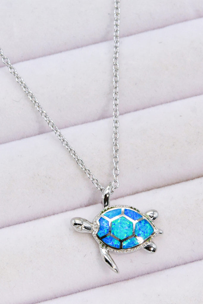 Opal Turtle Pendant Chain-Link Necklace - Scarlet Avenue