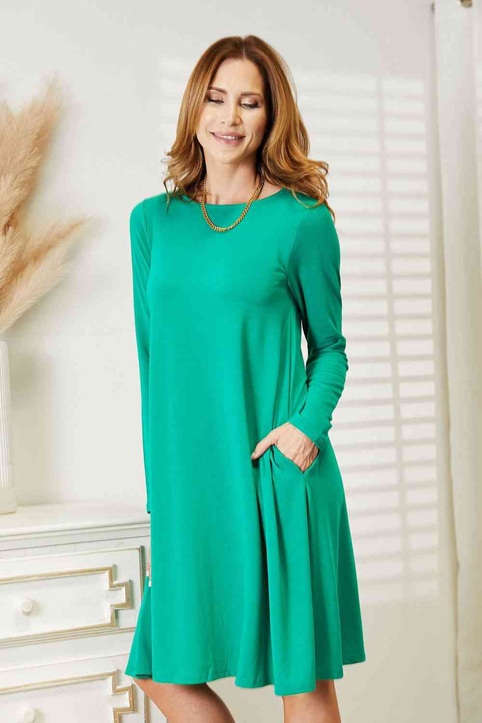 Zenana Full Size Long Sleeve Flare Dress with Pockets - Scarlet Avenue