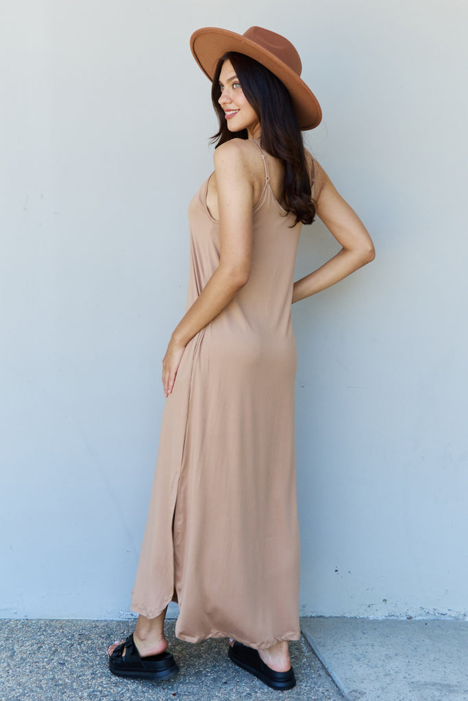 Ninexis Good Energy Full Size Cami Side Slit Maxi Dress in Camel - Scarlet Avenue