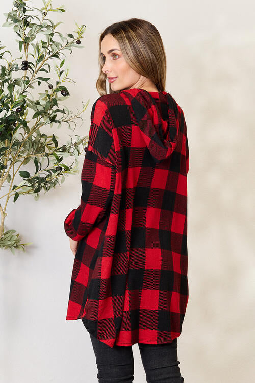 Heimish Full Size Plaid Button Front Hooded Shirt - Scarlet Avenue