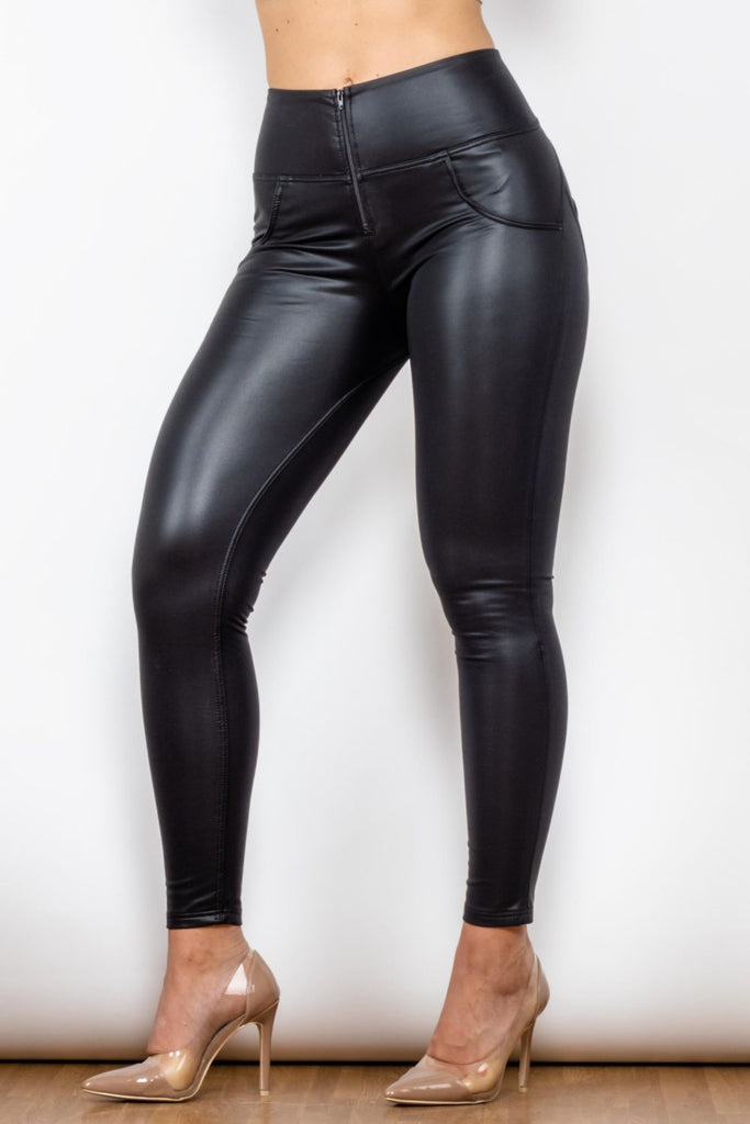 Full Size PU Leather Zip Detail Leggings - Scarlet Avenue