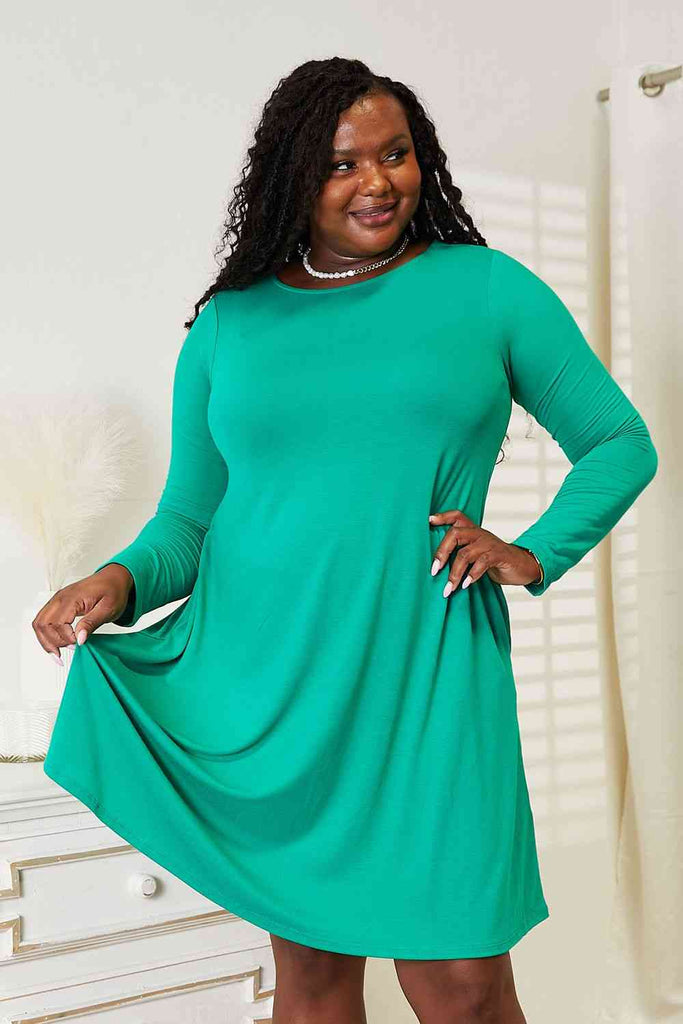 Zenana Full Size Long Sleeve Flare Dress with Pockets - Scarlet Avenue