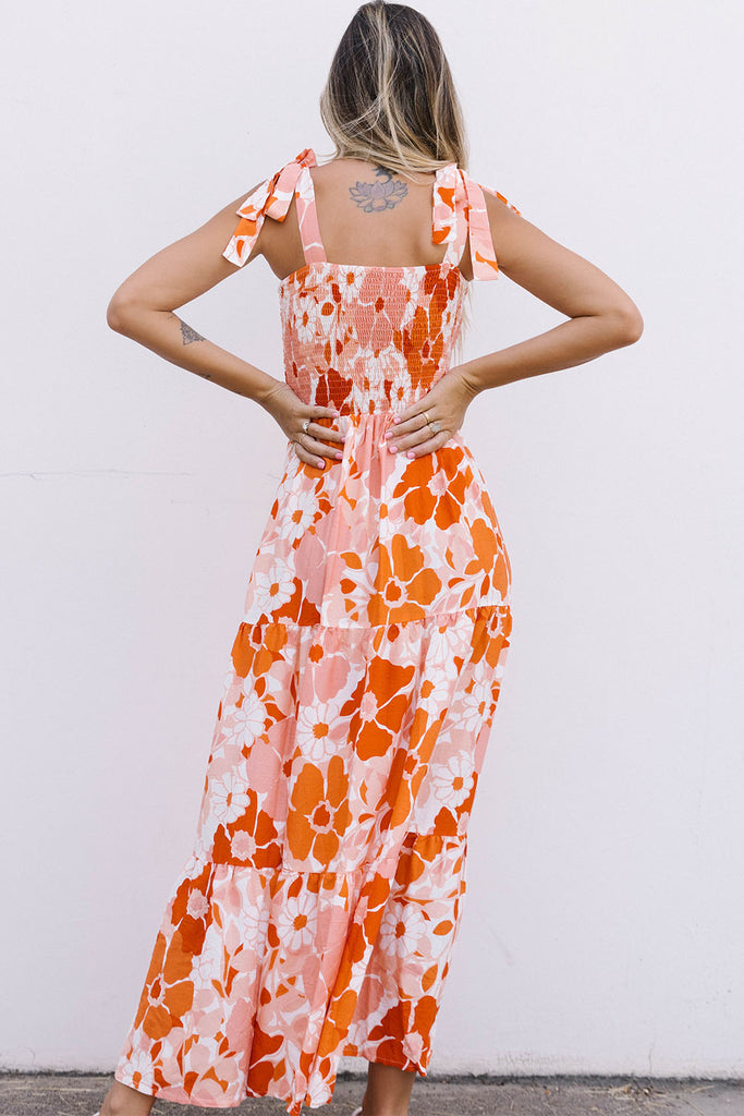 Floral Tie-Shoulder Smocked Maxi Dress - Scarlet Avenue