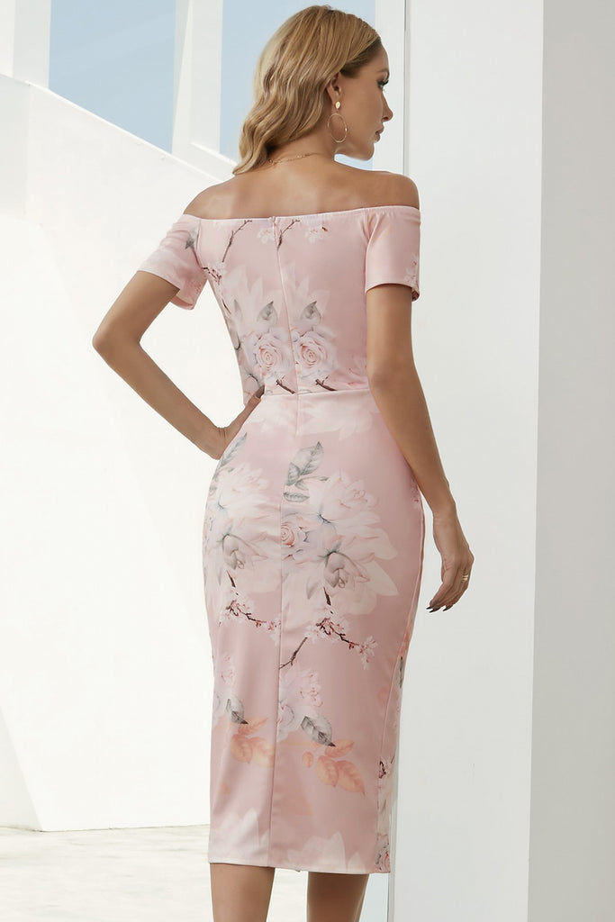 Printed Off-Shoulder Split Dress - Scarlet Avenue