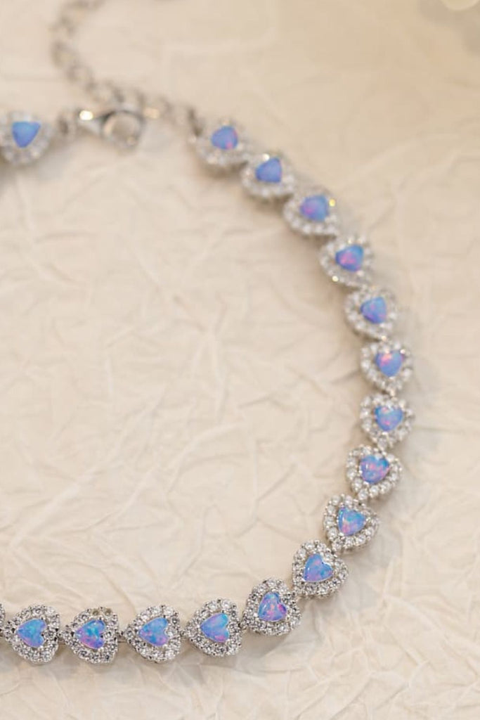 925 Sterling Silver Opal Heart Bracelet - Scarlet Avenue