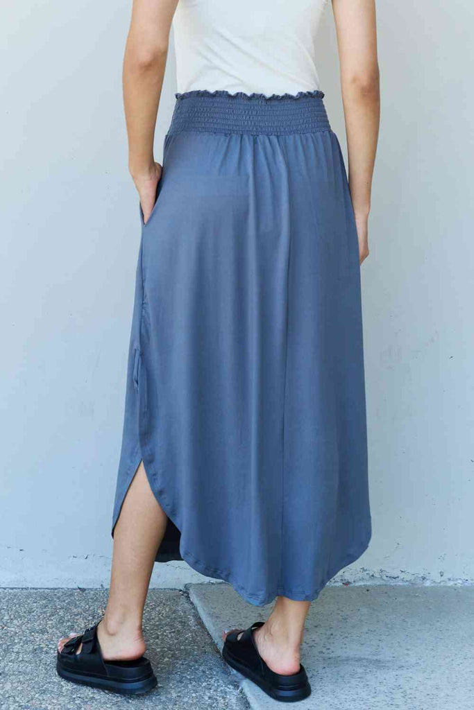 Doublju Comfort Princess Full Size High Waist Scoop Hem Maxi Skirt in Dusty Blue - Scarlet Avenue