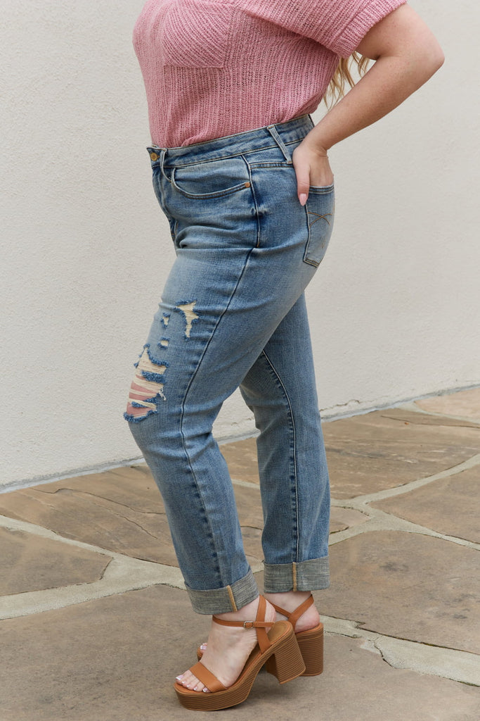 Judy Blue Macy Full Size Mid Rise Boyfriend Jeans - Scarlet Avenue