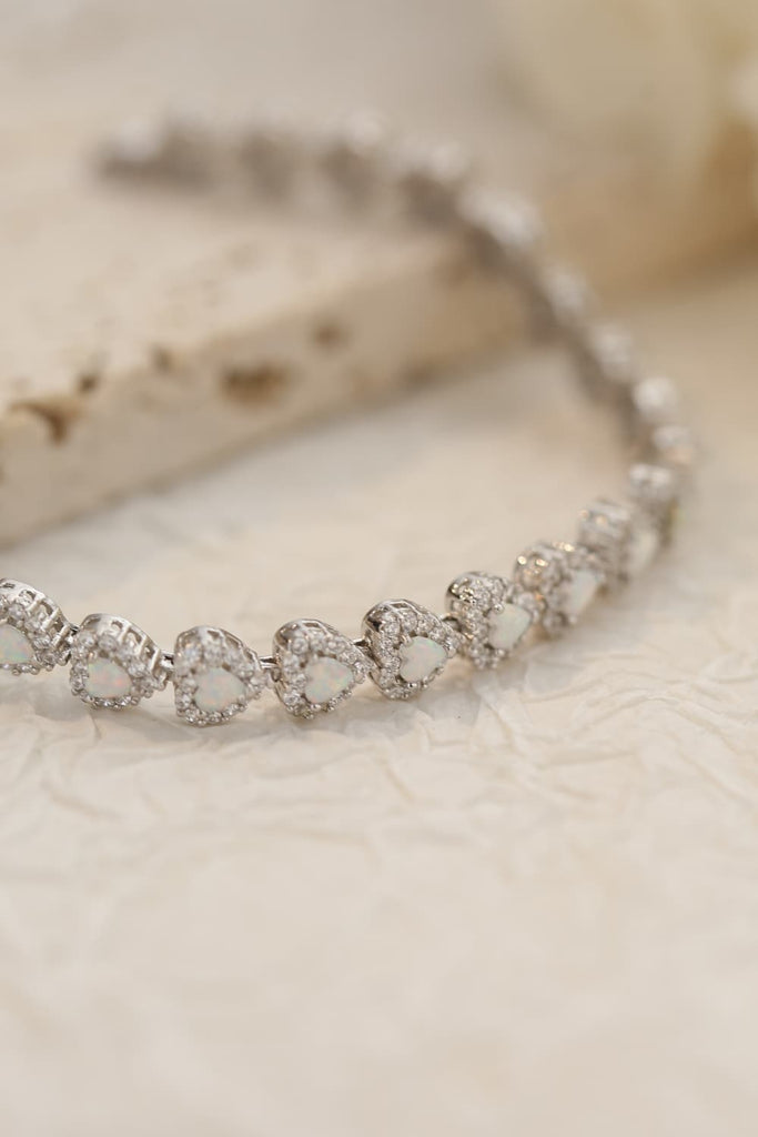 925 Sterling Silver Opal Heart Bracelet - Scarlet Avenue