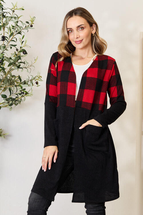 Heimish Full Size Plaid Open Front Cardigan - Scarlet Avenue
