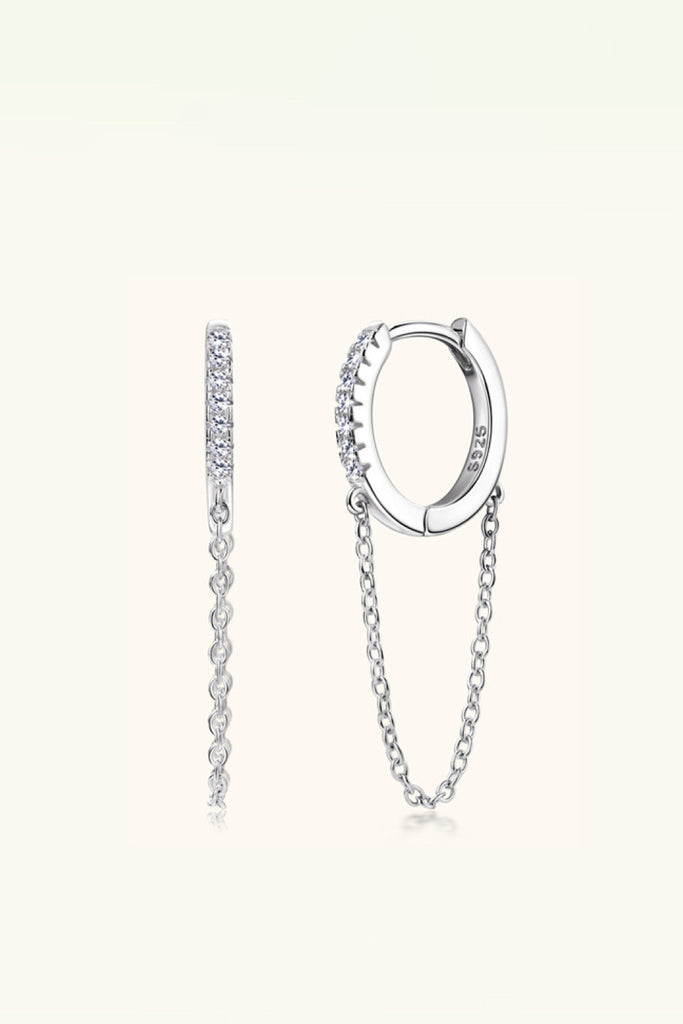 Moissanite 925 Sterling Silver Huggie Earrings with Chain - Scarlet Avenue