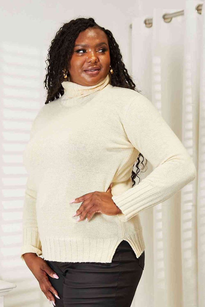 Heimish Full Size Long Sleeve Turtleneck Sweater with Side Slit - Scarlet Avenue