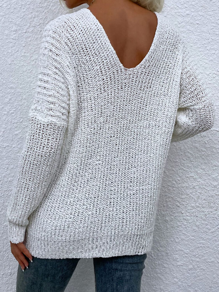 Rib-Knit V-Neck Tunic Sweater - Scarlet Avenue