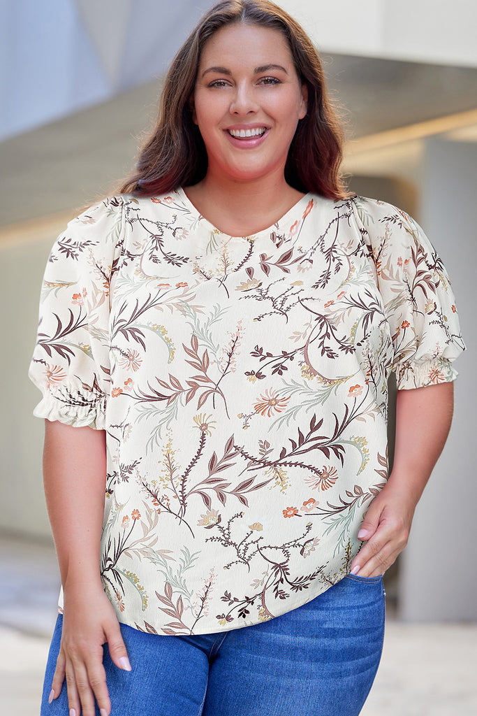 Plus Size Floral Fuff Sleeve Top - Scarlet Avenue