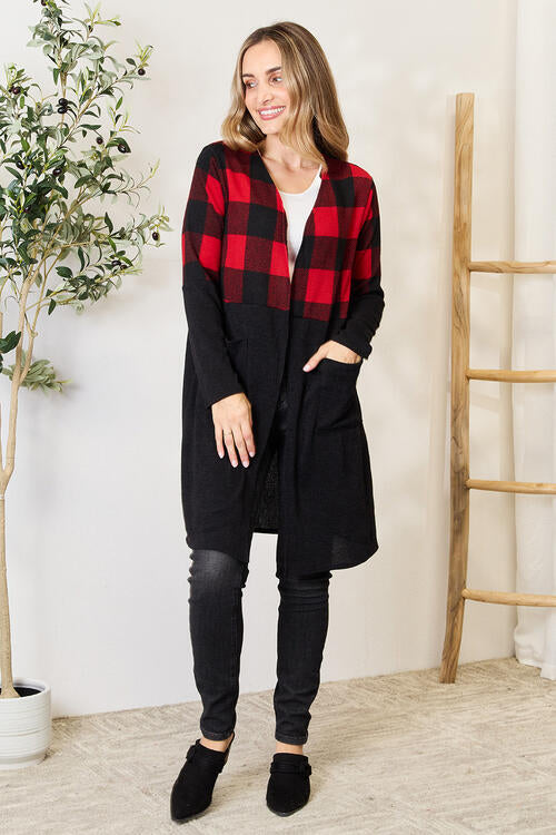 Heimish Full Size Plaid Open Front Cardigan - Scarlet Avenue